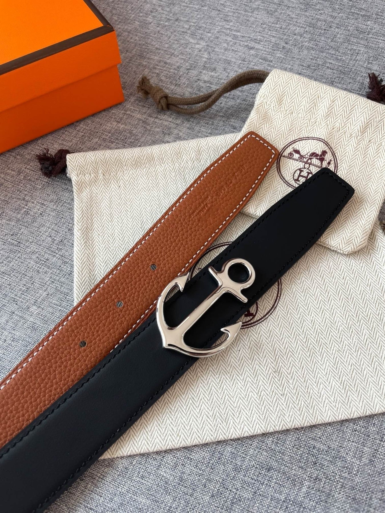 H CARGO BELT 32MM BROWN BLACK LEATHER