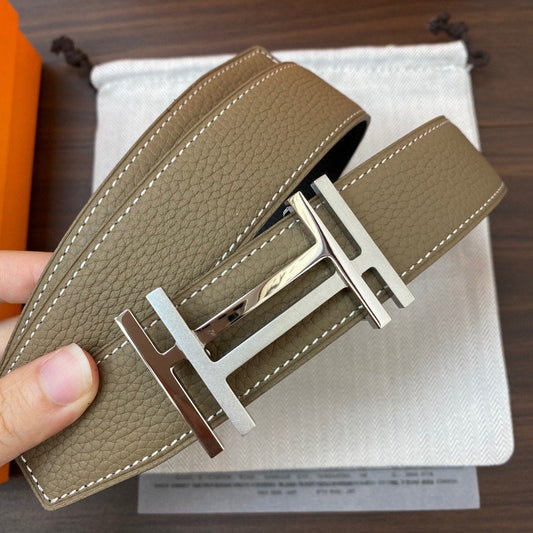 DOUBLE H BELT 32MM SILVER BUCKLE BLACK ETOUPE LEATHER