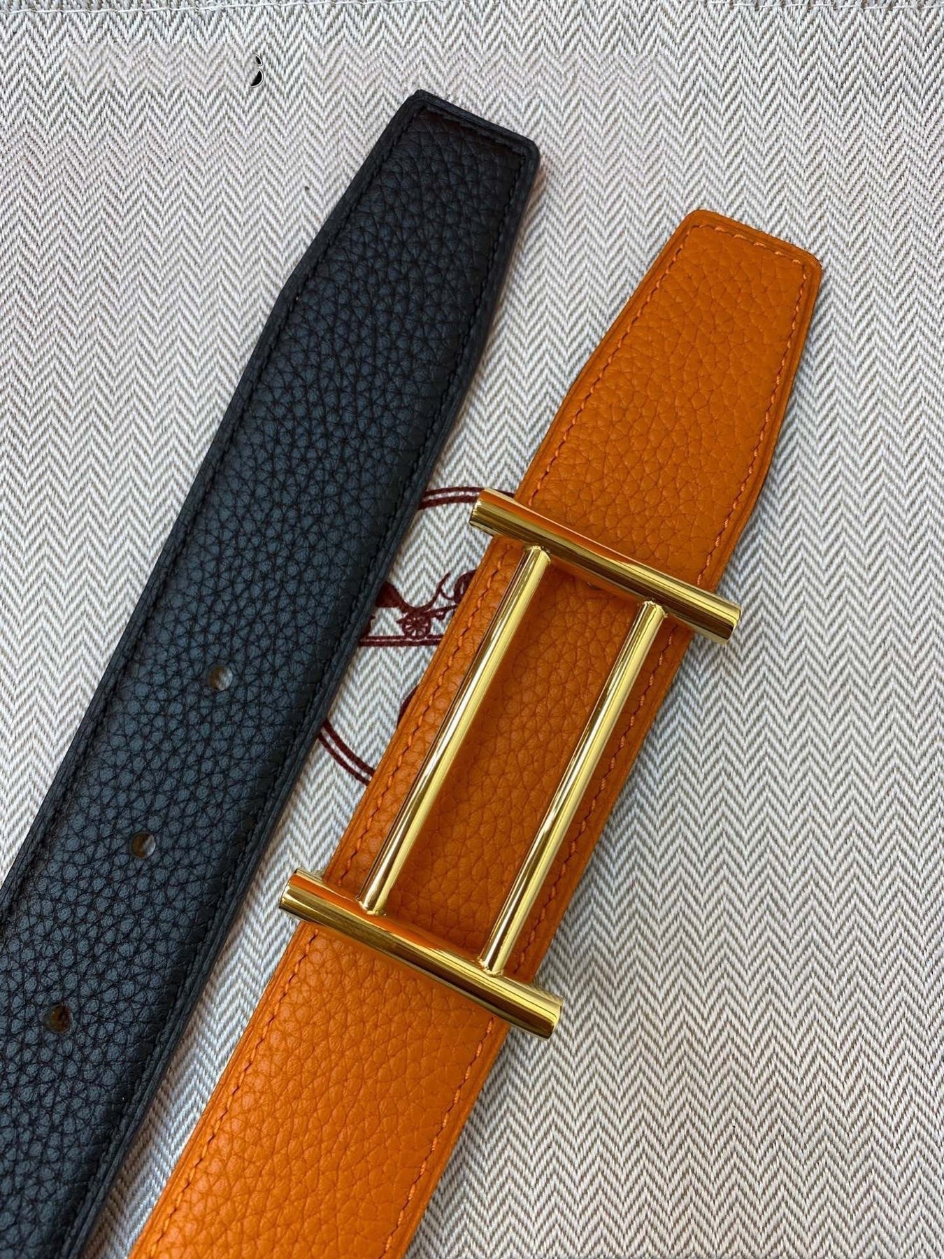 H RIDER RIVERSIBLE BELT 32MM GOLD BUCKLE BLACK GOLD LEATHER