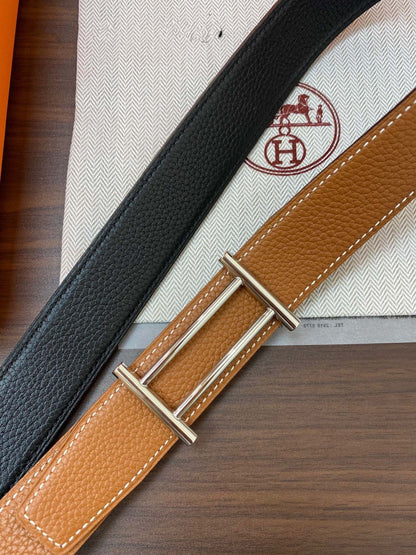 H RIDER RIVERSIBLE BELT 32MM SILVER BUCKLE PRUSSIAN BLUE GOLD LEATHER