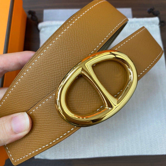 H TWIN REVERSIBLE BELT 32MM GOLD BUCKLE GREEN GREY GOLD LEATHER