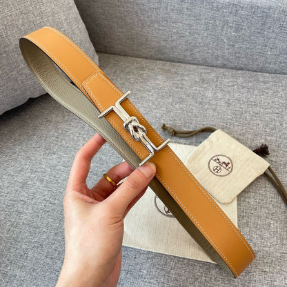 H MARIN REVERSIBLE BELT 32MM SILVER BUCKLE GOLD TIN GREY LEATHER