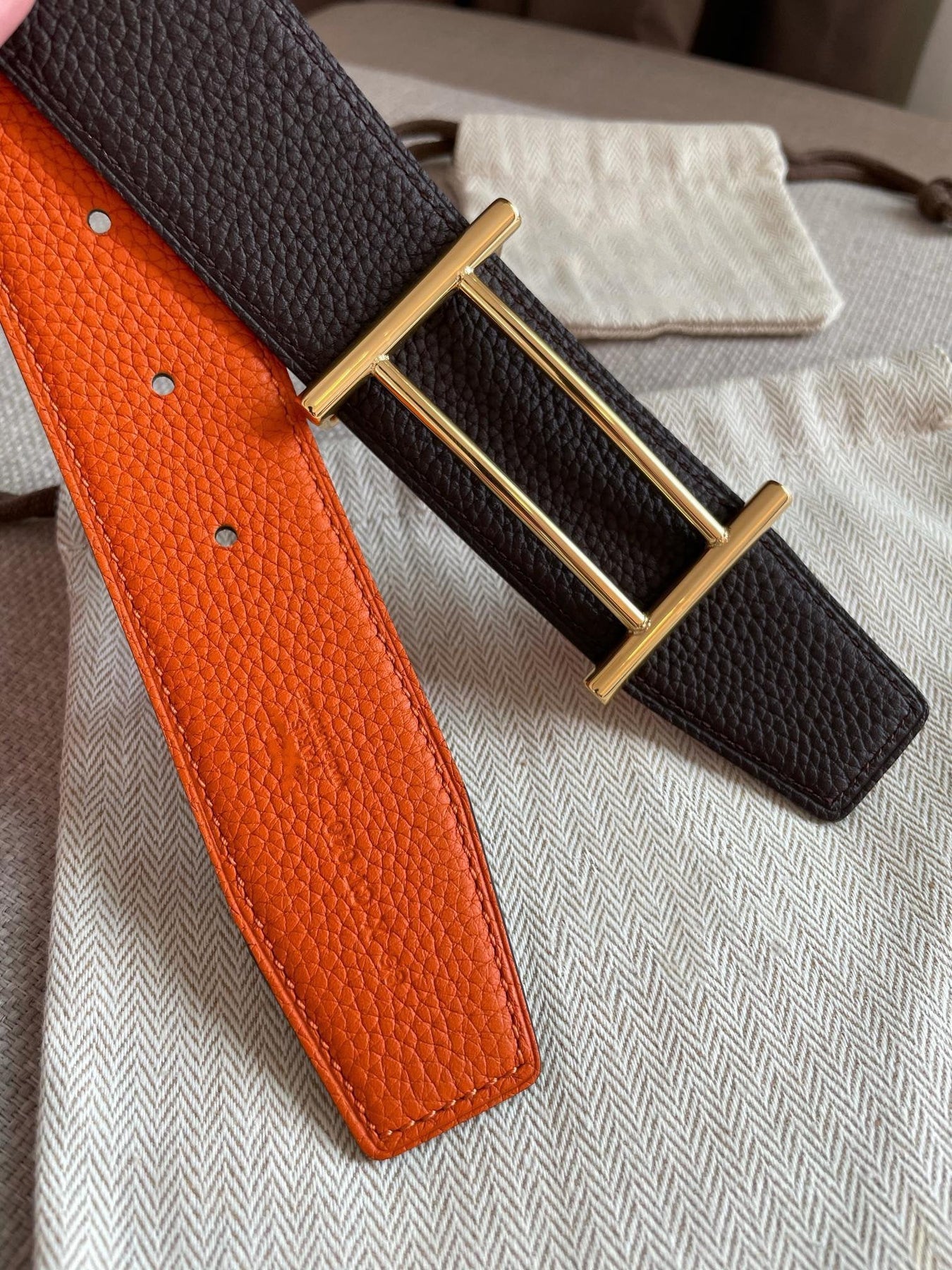 H FACE RIVERSIBLE  SKIN TWO SIDES ORANGE BROWN 3.8CM