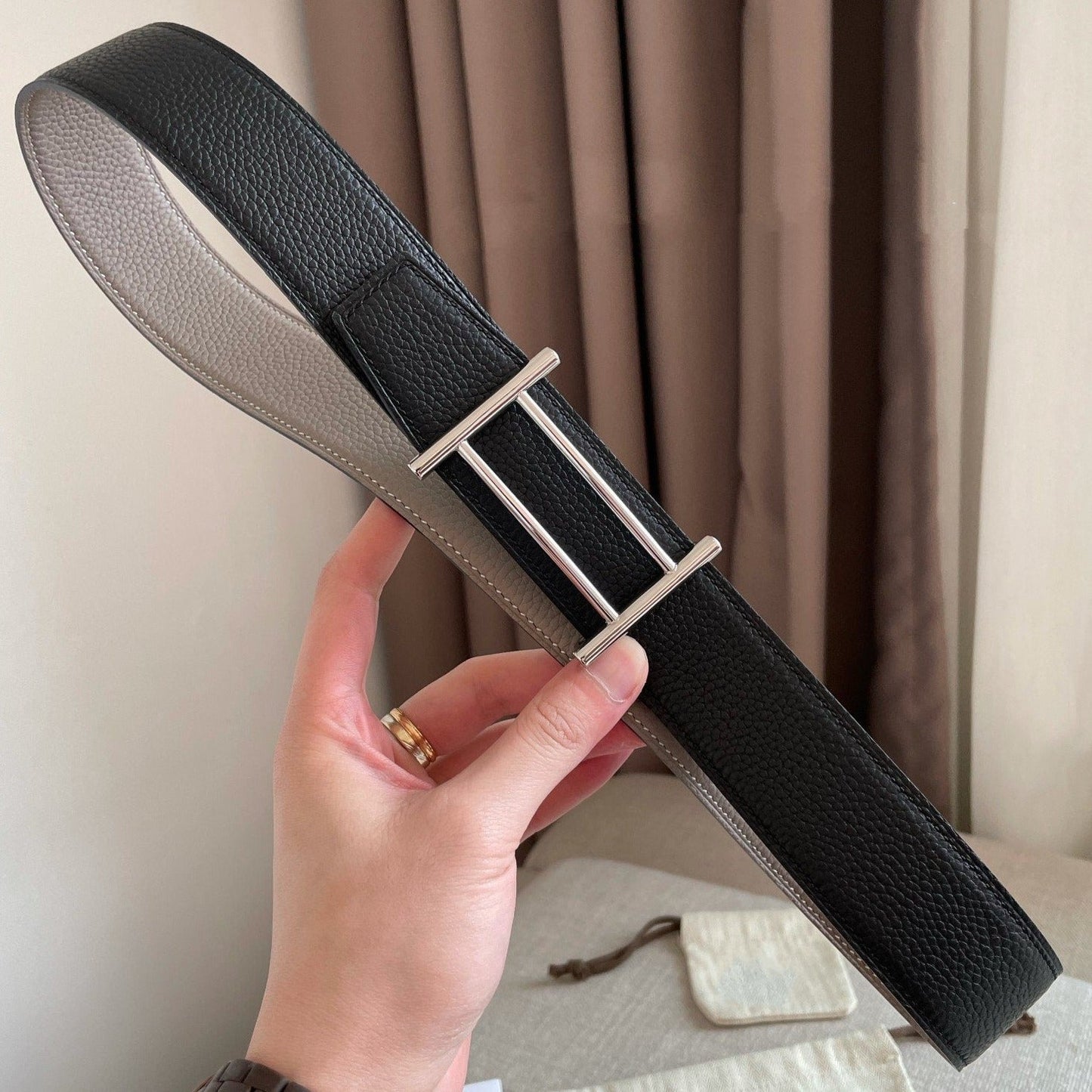 H FACE SILVER RIVERSIBLE SKIN TWO SIDES GREY BLACK 3.8CM