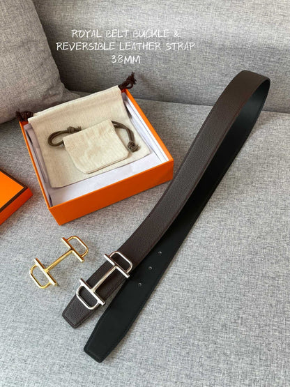 H BELT REVERSIBLE BLACK BROWN LEATHER 3.8CM