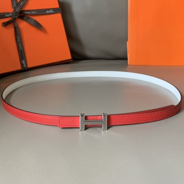 FOCUS BELT SILVER BUCKLE RED AND WHITE REVERSIBLE LEATHER 1.3CM