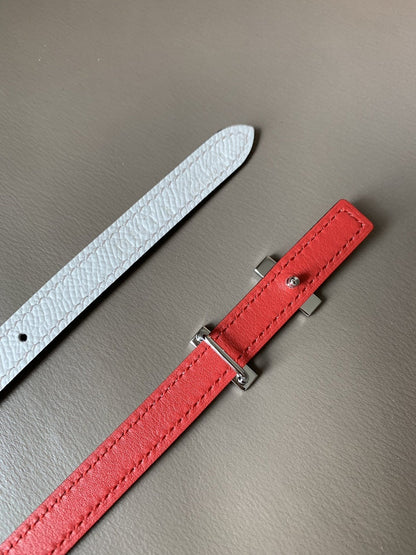 FOCUS BELT SILVER BUCKLE RED AND WHITE REVERSIBLE LEATHER 1.3CM