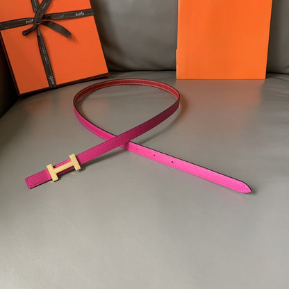 FOCUS BELT GOLD BUCKLE RED AND PINK REVERSIBLE LEATHER 1.3CM