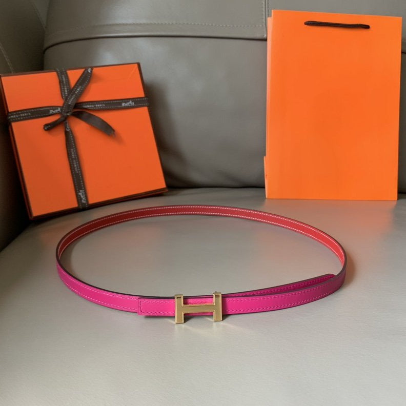 FOCUS BELT GOLD BUCKLE RED AND PINK REVERSIBLE LEATHER 1.3CM