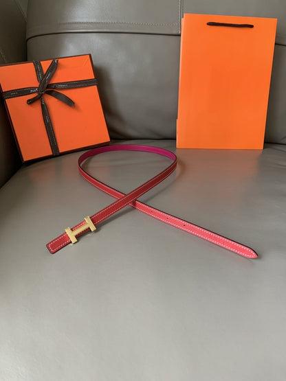 FOCUS BELT GOLD BUCKLE RED AND PINK REVERSIBLE LEATHER 1.3CM