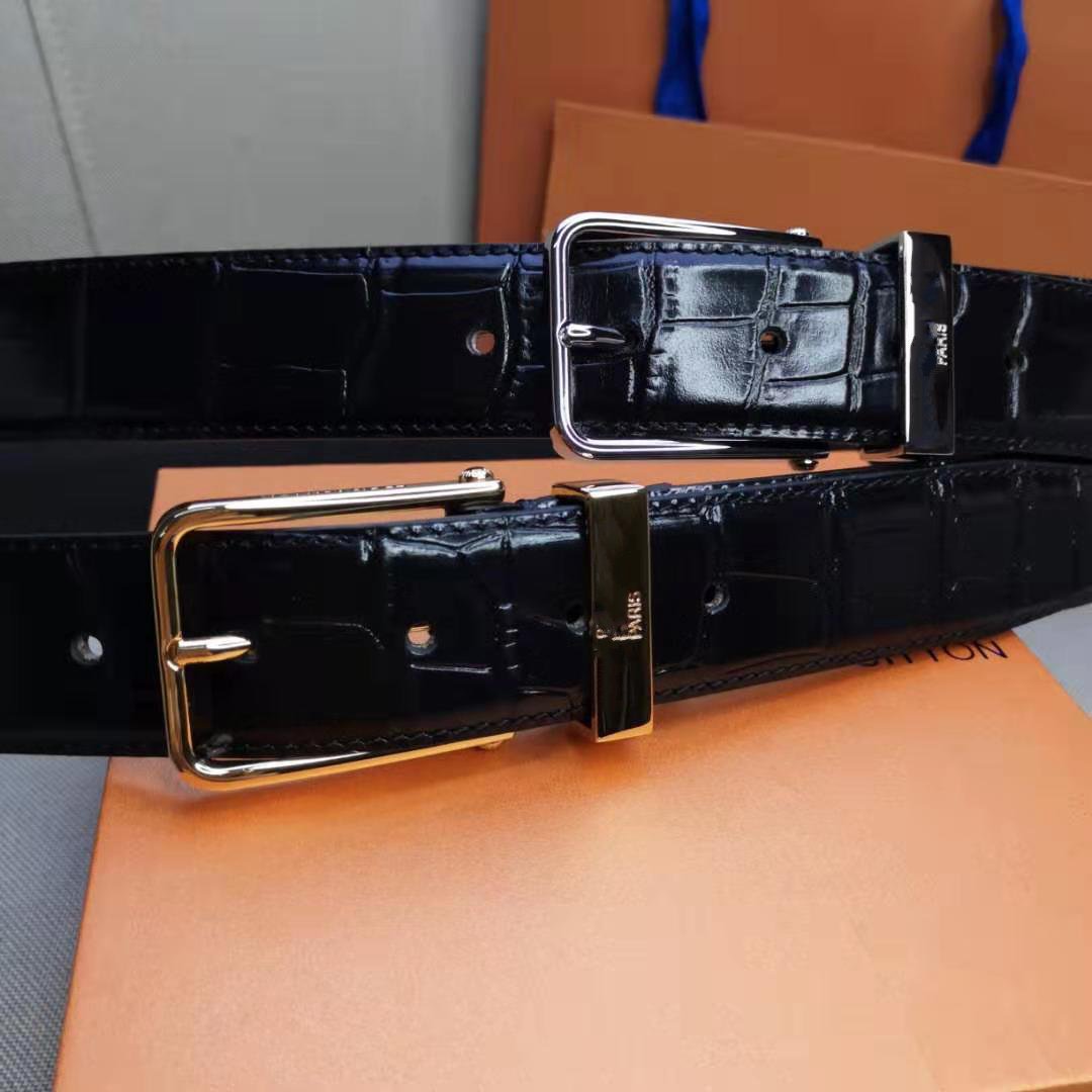 LV CROCODILE EMBOSSED BUCKLE BELT LEATHER 35MM