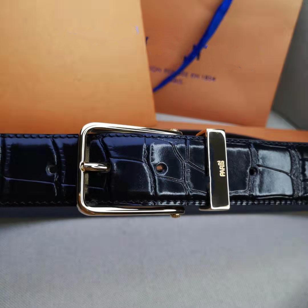 LV CROCODILE EMBOSSED BUCKLE BELT LEATHER 35MM