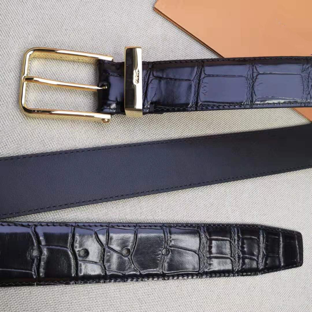 LV CROCODILE EMBOSSED BUCKLE BELT LEATHER 35MM