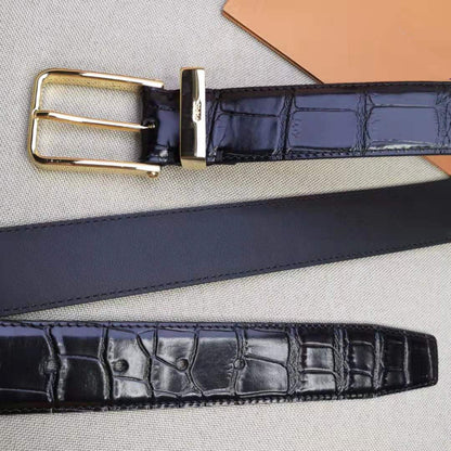 LV CROCODILE EMBOSSED BUCKLE BELT LEATHER 35MM
