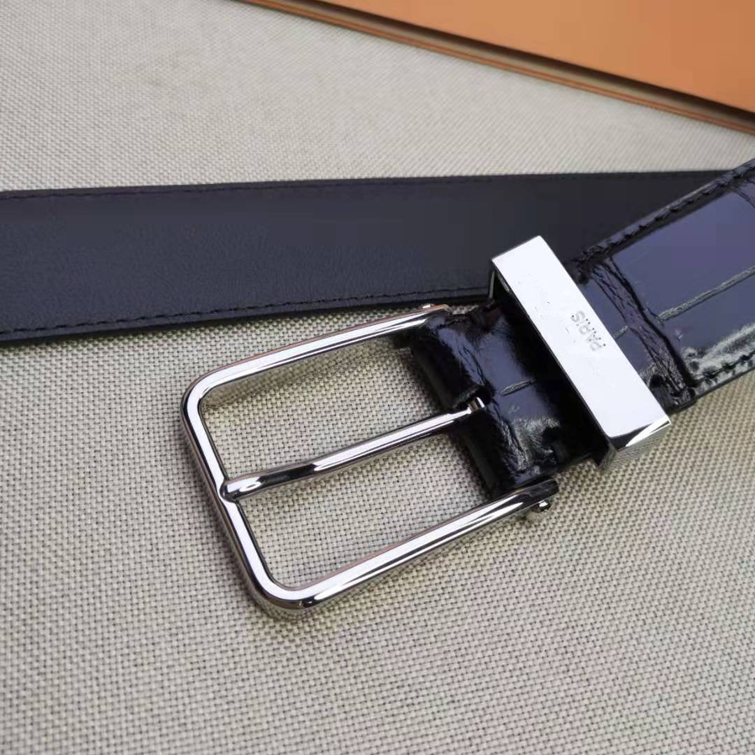 LV CROCODILE EMBOSSED BUCKLE BELT LEATHER 35MM