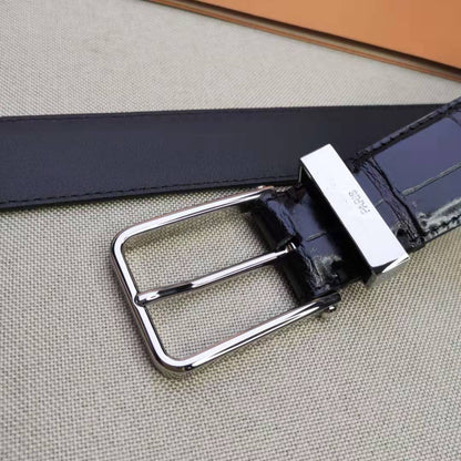 LV CROCODILE EMBOSSED BUCKLE BELT LEATHER 35MM