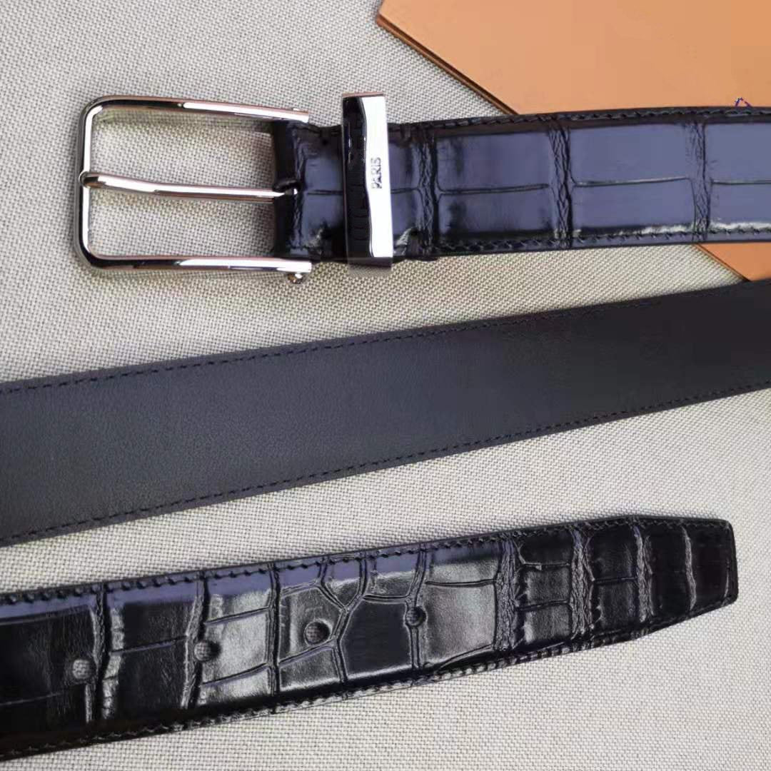 LV CROCODILE EMBOSSED BUCKLE BELT LEATHER 35MM