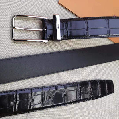 LV CROCODILE EMBOSSED BUCKLE BELT LEATHER 35MM