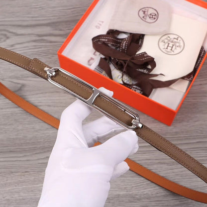 H WOMEN'S BELT 13MM SILVER BUCKLE BROWN GRAY LEATHER