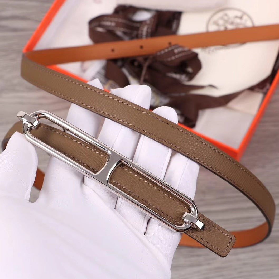 H WOMEN'S BELT 13MM SILVER BUCKLE BROWN GRAY LEATHER