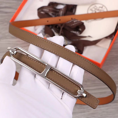 H WOMEN'S BELT 13MM SILVER BUCKLE BROWN GRAY LEATHER