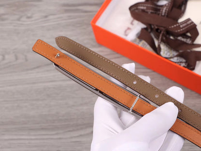 H WOMEN'S BELT 13MM SILVER BUCKLE BROWN GRAY LEATHER