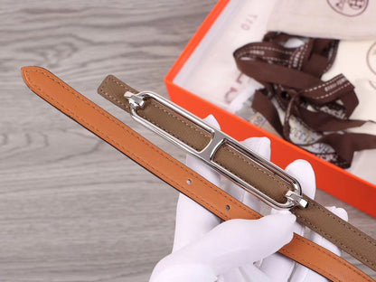 H WOMEN'S BELT 13MM SILVER BUCKLE BROWN GRAY LEATHER