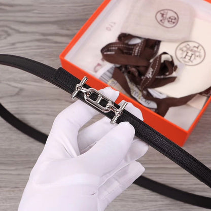 H WOMEN'S BELT 13MM SILVER BUCKLE BLACK LEATHER