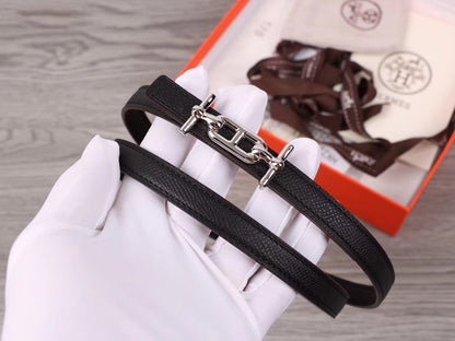 H WOMEN'S BELT 13MM SILVER BUCKLE BLACK LEATHER