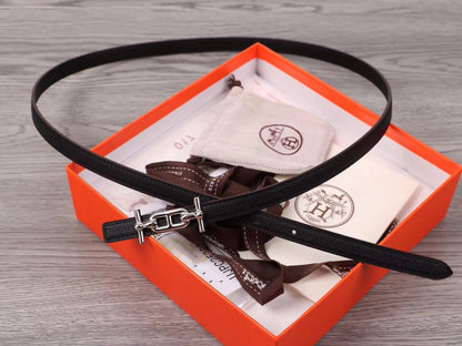 H WOMEN'S BELT 13MM SILVER BUCKLE BLACK LEATHER