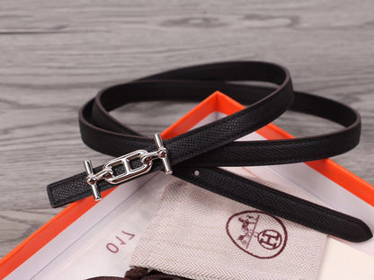 H WOMEN'S BELT 13MM SILVER BUCKLE BLACK LEATHER