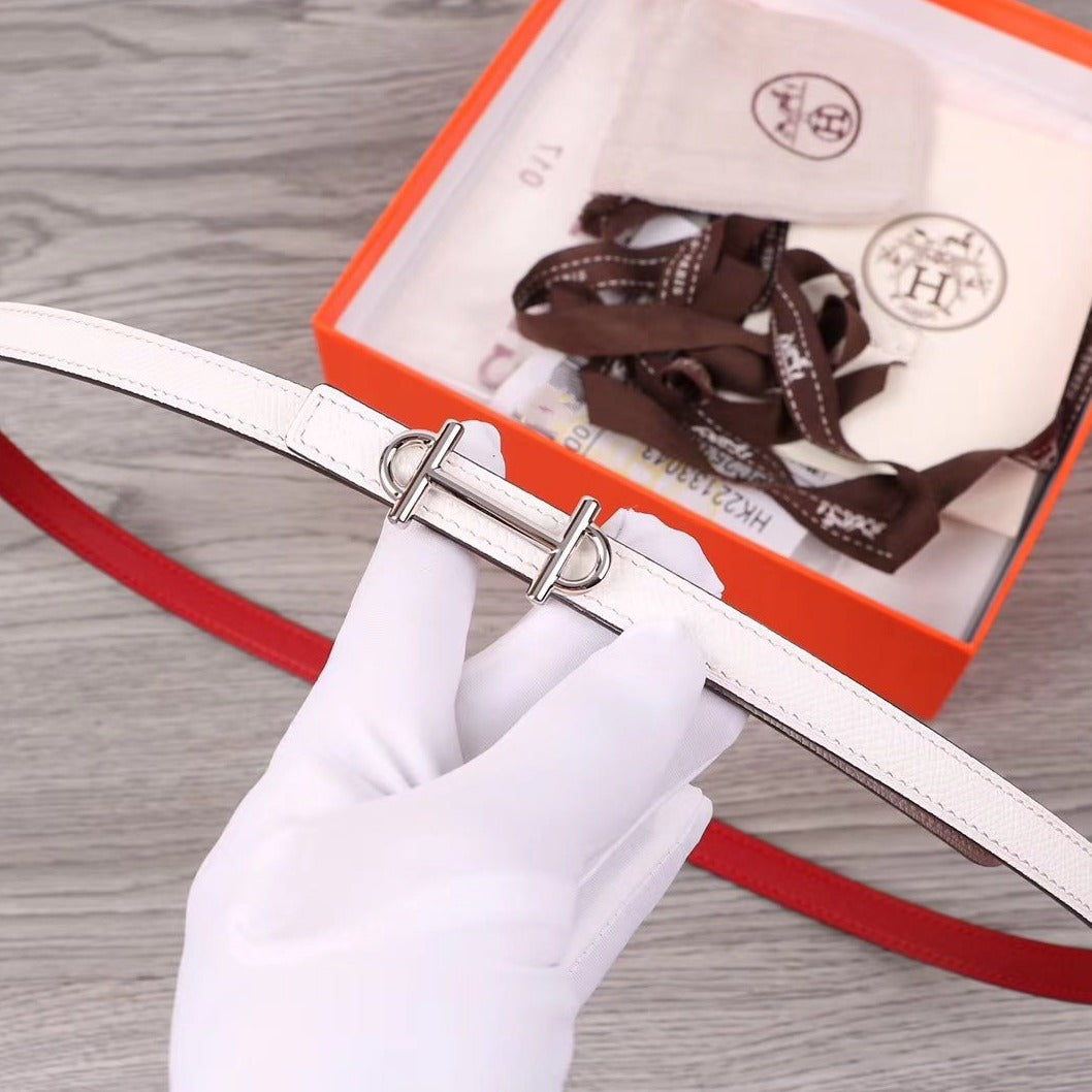 H WOMEN'S BELT 13MM SILVER BUCKLE RED WHITE LEATHER