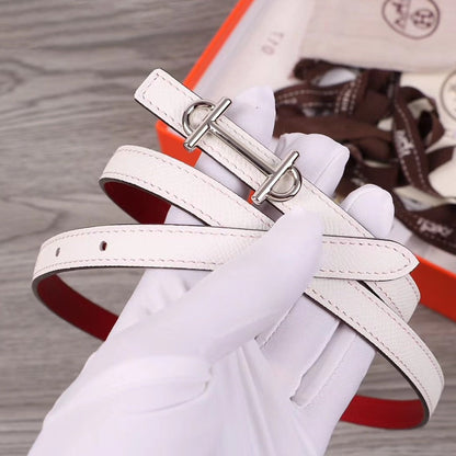 H WOMEN'S BELT 13MM SILVER BUCKLE RED WHITE LEATHER