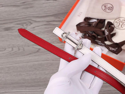 H WOMEN'S BELT 13MM SILVER BUCKLE RED WHITE LEATHER