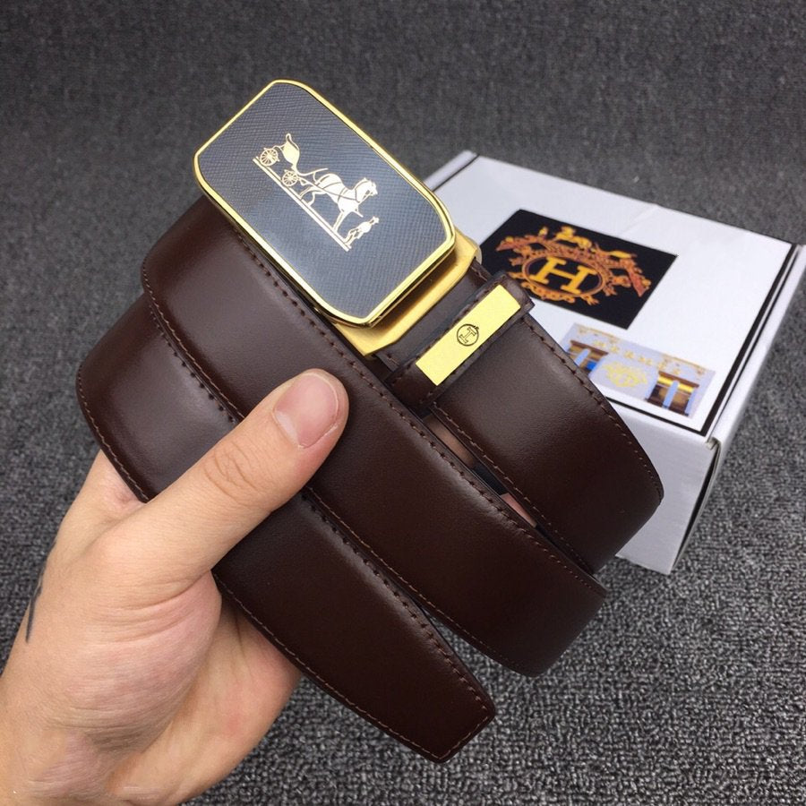 H BELT GOLD BUCKLE 3.5 MM SMOOTH BROWN LEATHER