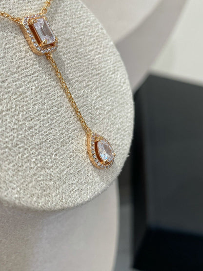 MY TWIN DIAMOND PINK GOLD TIE NECKLACE