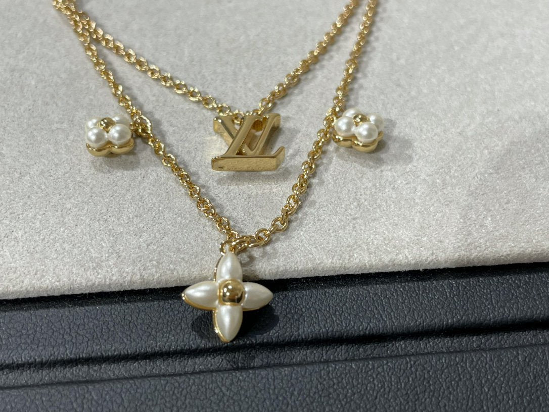 LV FLOWERGRAM PINK GOLD MOP DOUBLE ROW NECKLACE