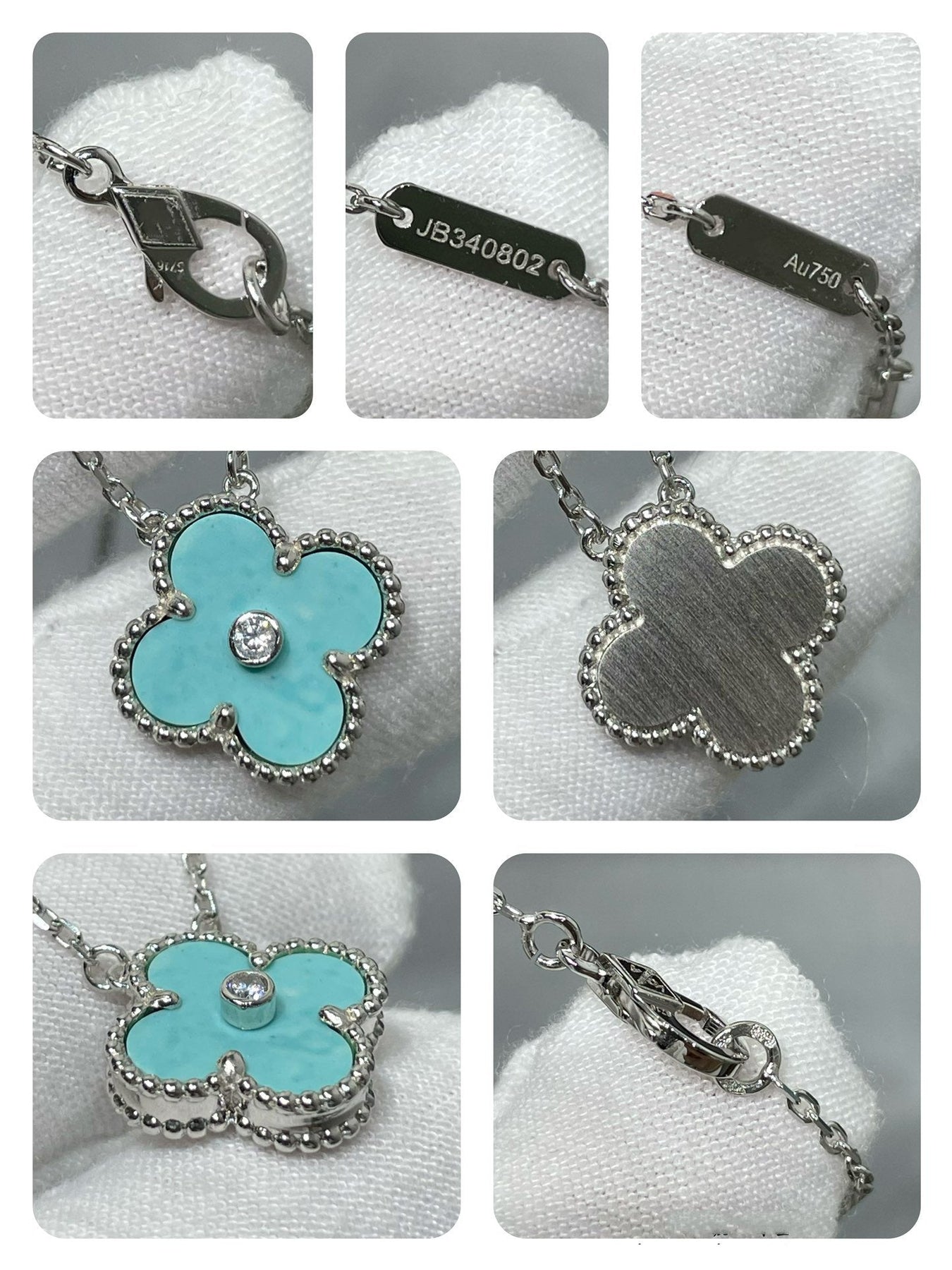 CLOVER MEDIUM TURQUOISE 1 DIAMOND SILVER NECKLACE