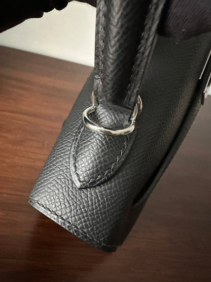 HM KELLY 25CM BLACK EPSOM SILVER HARDWARE