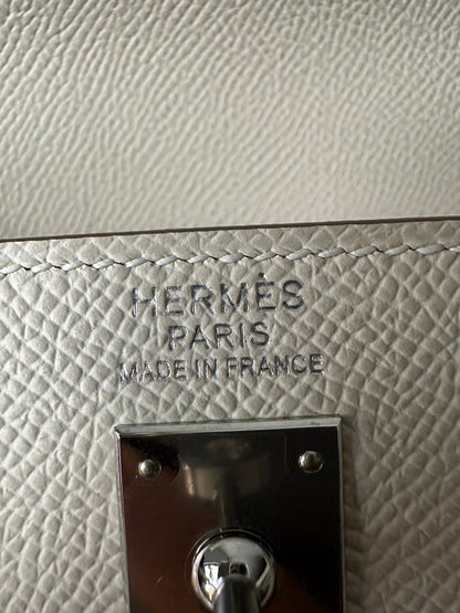 HM KELLY 25CM WHITE EPSOM SILVER HARDWARE