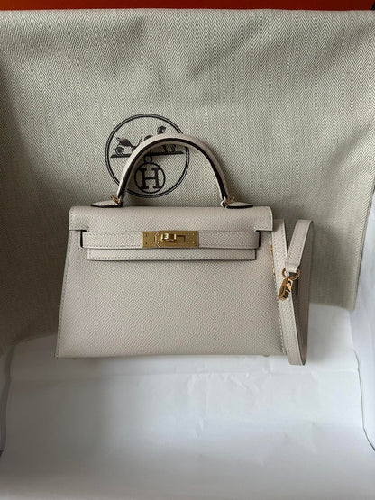 HM KELLY MINI 19 WHITE EPSOM GOLD HARDWARE