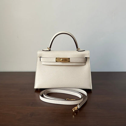 HM KELLY MINI 19 WHITE EPSOM GOLD HARDWARE