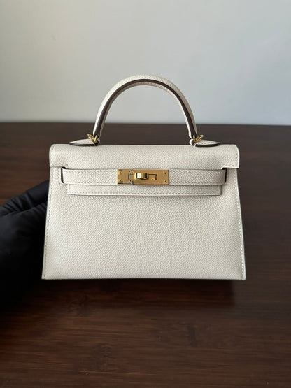 HM KELLY MINI 19 WHITE EPSOM GOLD HARDWARE