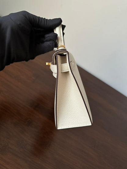 HM KELLY MINI 19 WHITE EPSOM GOLD HARDWARE
