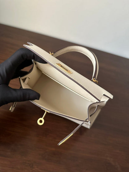 HM KELLY MINI 19 WHITE EPSOM GOLD HARDWARE