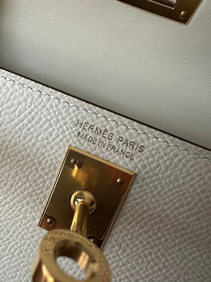 HM KELLY MINI 19 WHITE EPSOM GOLD HARDWARE