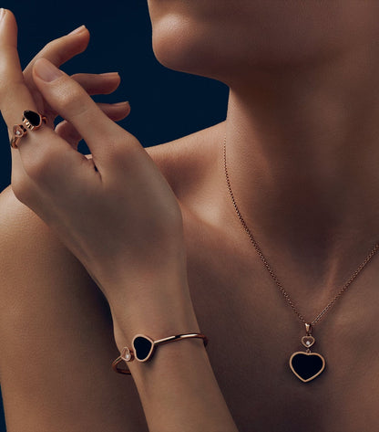 HAPPY HEART ONYX NECKLACE PINK GOLD DIAMOND