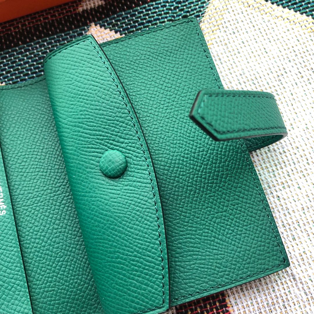 BEARN COMPACT WALLET 12 IN GREEN FOREST EPSOM LEATHER