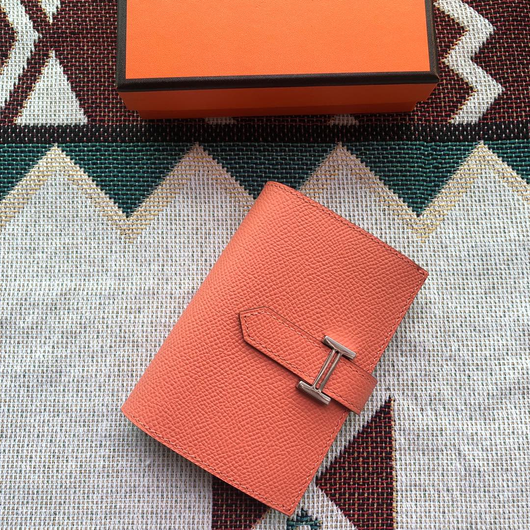 BEARN COMPACT WALLET 12 IN PUMPKIN ORANGE EPSOM LEATHER