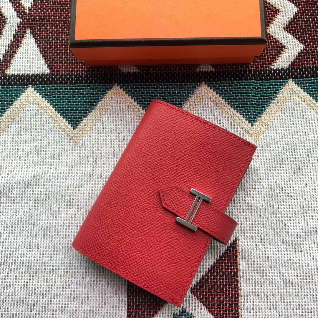 BEARN COMPACT WALLET 12 IN CRIMSON RED EPSOM LEATHER